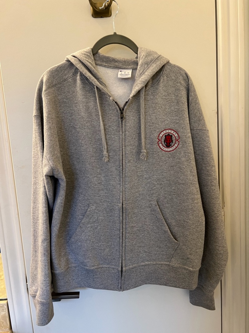 Champion Heather Gray Hoodie with Small Red Logo